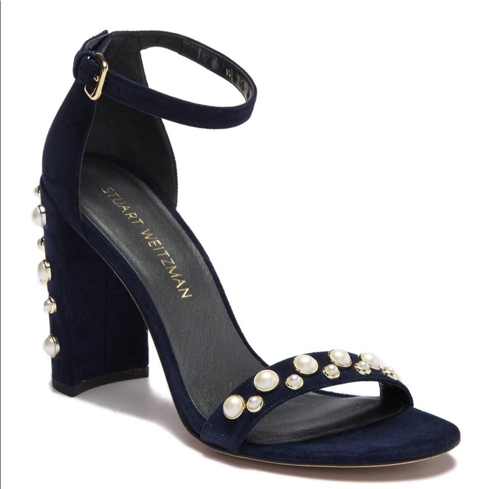 Stuart Weitzman Black Suade Block Heel W/ Pearl W… - image 2